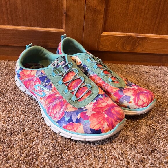 Skechers Air Cooled Memory Foam Floral Sneakers - Picture 1 of 2